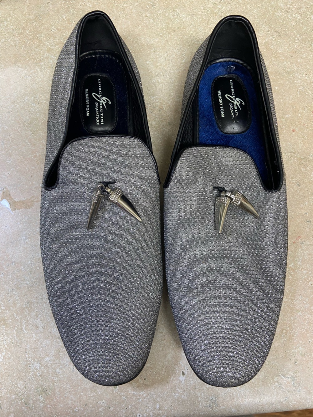 Giorgio Brutini signature Men's Silver Sparkle Loafers Size 12 prom dress shoes